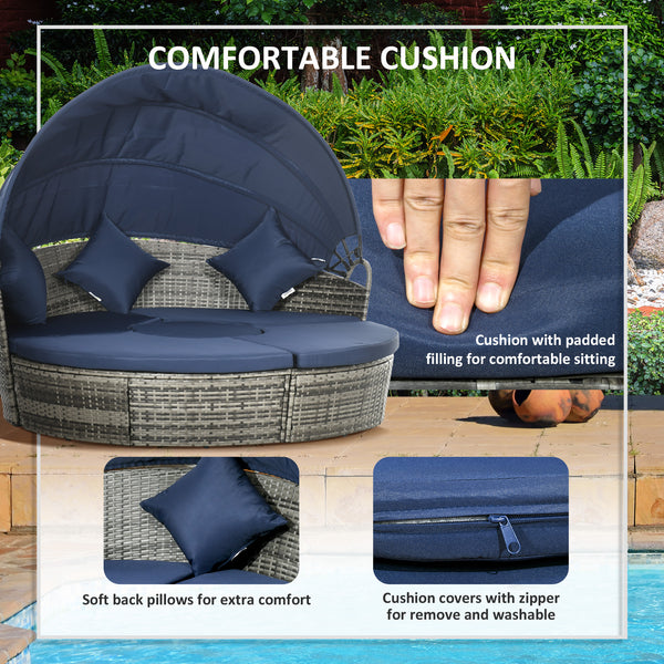 4-piece garden sofa bed with retractable canopy, dark blue
