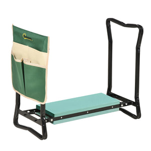 Folding garden bench and kneeler with foam seat, green