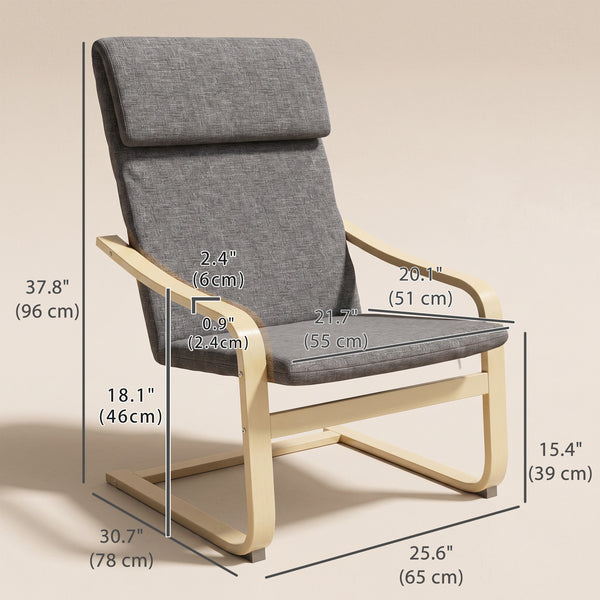 Upholstered accent chair with armrests and wooden frame – Dark gray