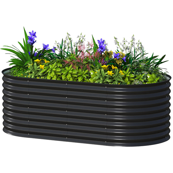 Galvanized raised planter with safety edging and gloves, black