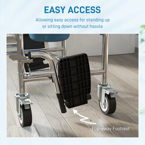 4-in-1 multifunctional commode and shower chair with wheels and footrest – Gray and silver