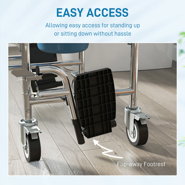4-in-1 multifunctional commode and shower chair with wheels and footrest – Gray and silver