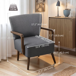 Accent chair with wooden legs, thick padding, dark gray