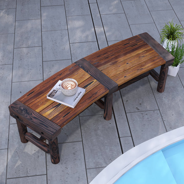 Outdoor Wooden Bench with Slatted Seat for Yard, Brown