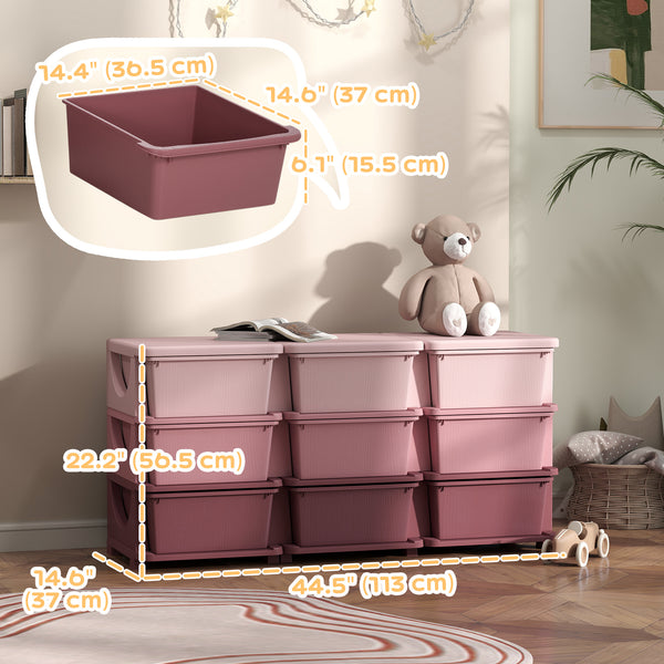3-Tier 9-Drawer Plastic Toy Organizer, Pink