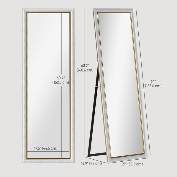 Silver framed floor or wall mirror for bedrooms