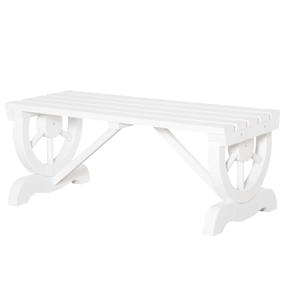 Rustic Wooden Outdoor Garden Bench for 2 People with Unique Casters Heavy Duty, White