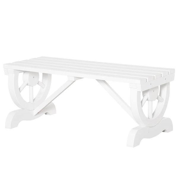 Rustic Wooden Outdoor Garden Bench for 2 People with Unique Casters Heavy Duty, White