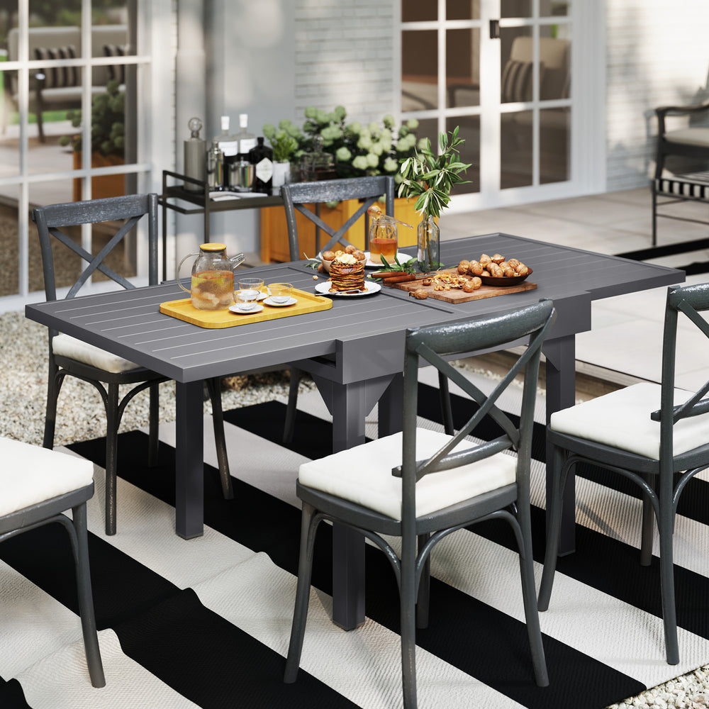 Extendable aluminum outdoor dining table, gray