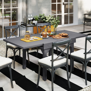 Extendable aluminum outdoor dining table, gray