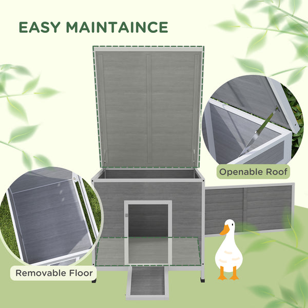 Duck Coop, Wooden Chicken House Rabbit Hutch with Openable Roof, Removable Floor, Double Doors, Ramp, Grey