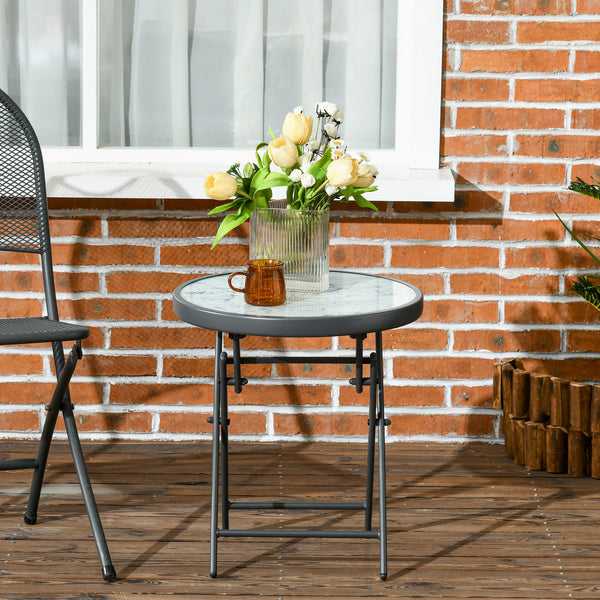 Round folding outdoor side table, white