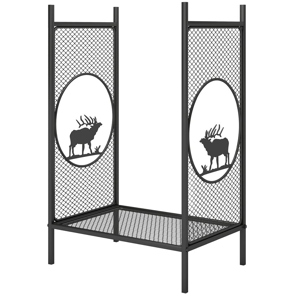 48cm Heavy Duty Metal Log Rack with Decorative Deer Motifs