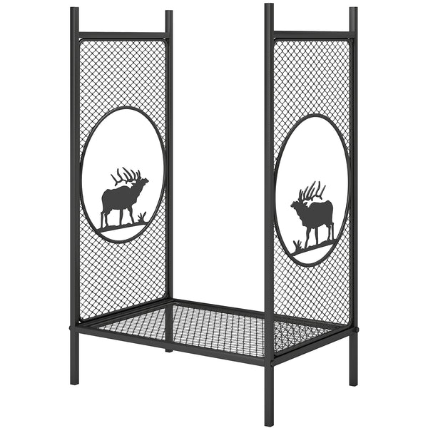 48cm Heavy Duty Metal Log Rack with Decorative Deer Motifs