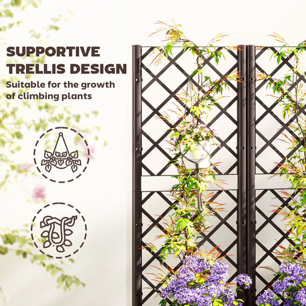 Raised Garden Bed with Trellis, Plastic Raised Bed with Drainage Holes and Drainage Plugs