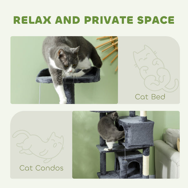 54-inch Multi-Level Cat Tree with Scratching Posts, Condos, Bed, Dark Gray
