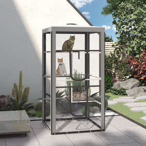 Large outdoor cat house with 3 platforms, grey
