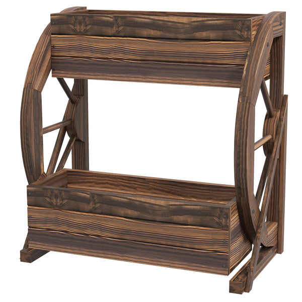 Two-tier wooden planter in the shape of a cart