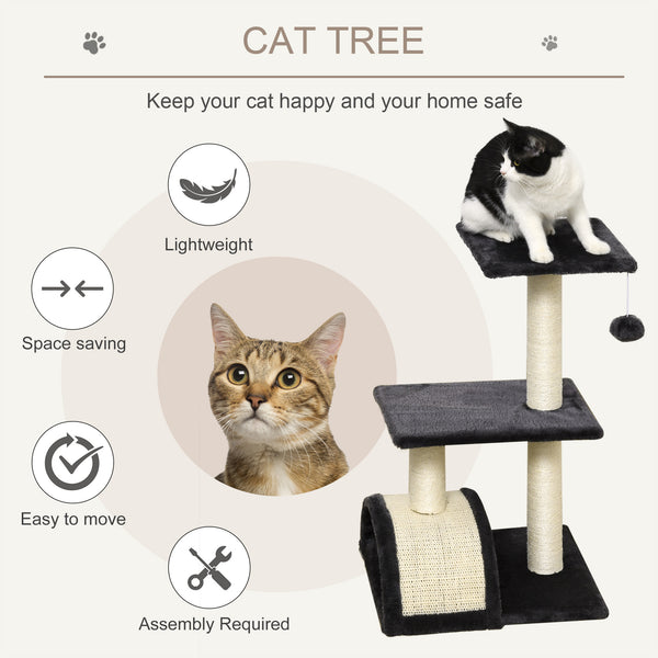 71cm Cat Tree with Scratching Post, Mat and Ball for Indoor Cats, Grey