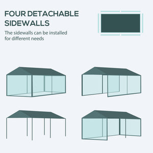 9 x 19 ft event tent with 4 removable side walls and windows, green