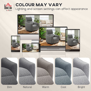 Electric reclining armchair, linen-look fabric upholstery, USB ports, footrest, dark grey