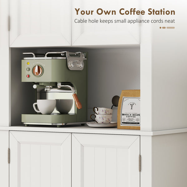 Storage unit with 12 door shelves and microwave stand, white