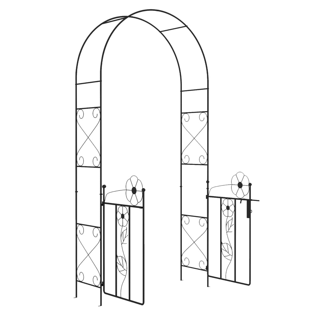 Metal garden arch with double gate, black