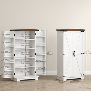 Country Style Pantry with Adjustable Shelves, White