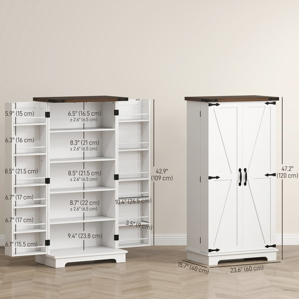 Country Style Pantry with Adjustable Shelves, White