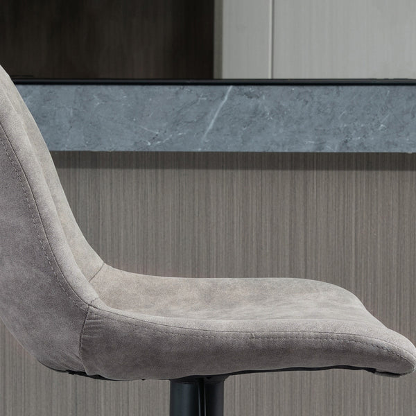 Set of 2 adjustable leather bar stools with backrest and footrest, grey