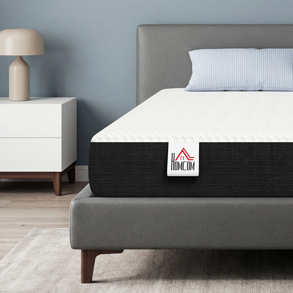 8-inch cooling memory foam queen mattress, lumbar support and medium-firm comfort – White and gray