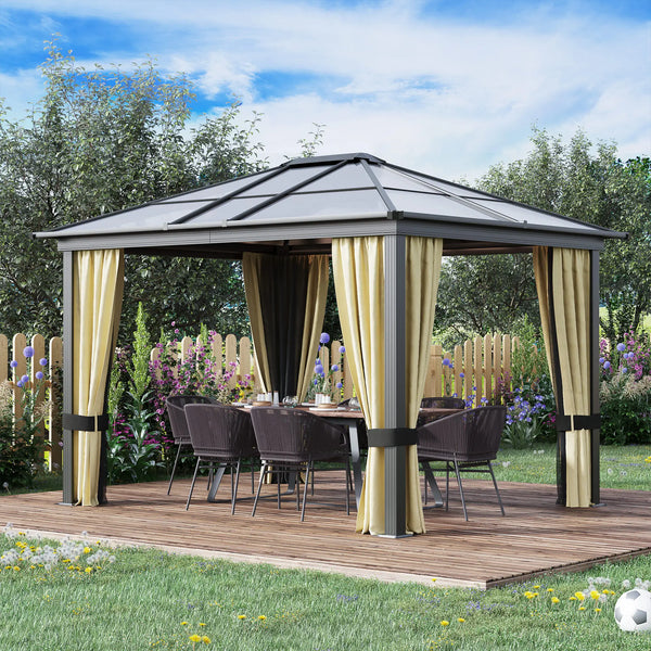 10' x 12' Gazebo Hardtop Waterproof, Sunshade with Sidewalls and Mosquito Netting