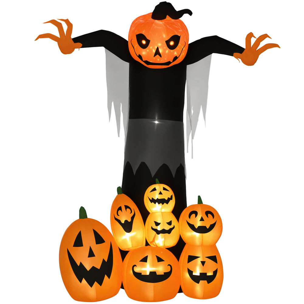 2.7m Halloween Inflatable Decoration, Pumpkin Ghost with Pumpkins, Inflatable Outdoor LED Display