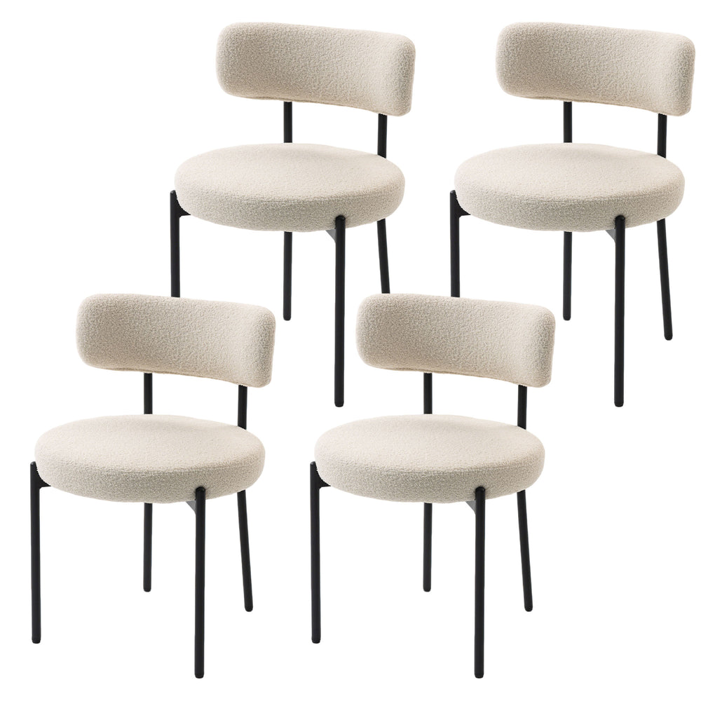 Set of 4 modern kitchen chairs with Berber fleece upholstery and steel legs for the living room, beige