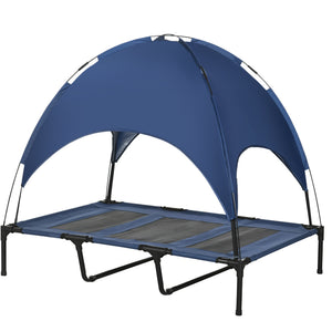 Cooling elevated dog bed with canopy, dark blue