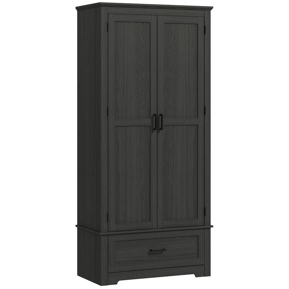 Country style kitchen cabinet with 2 doors, drawer and adjustable shelves, black