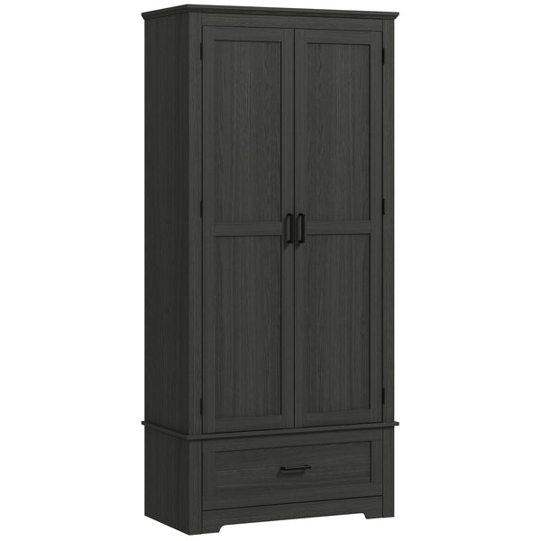 Country style kitchen cabinet with 2 doors, drawer and adjustable shelves, black
