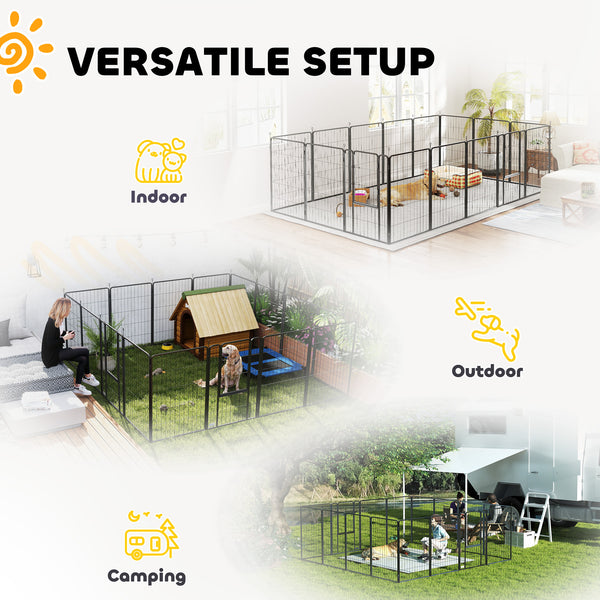 16-Panel Dog Playpen with Straps, Portable &amp; Self-Assembly, for Large Dogs, 99cm Height