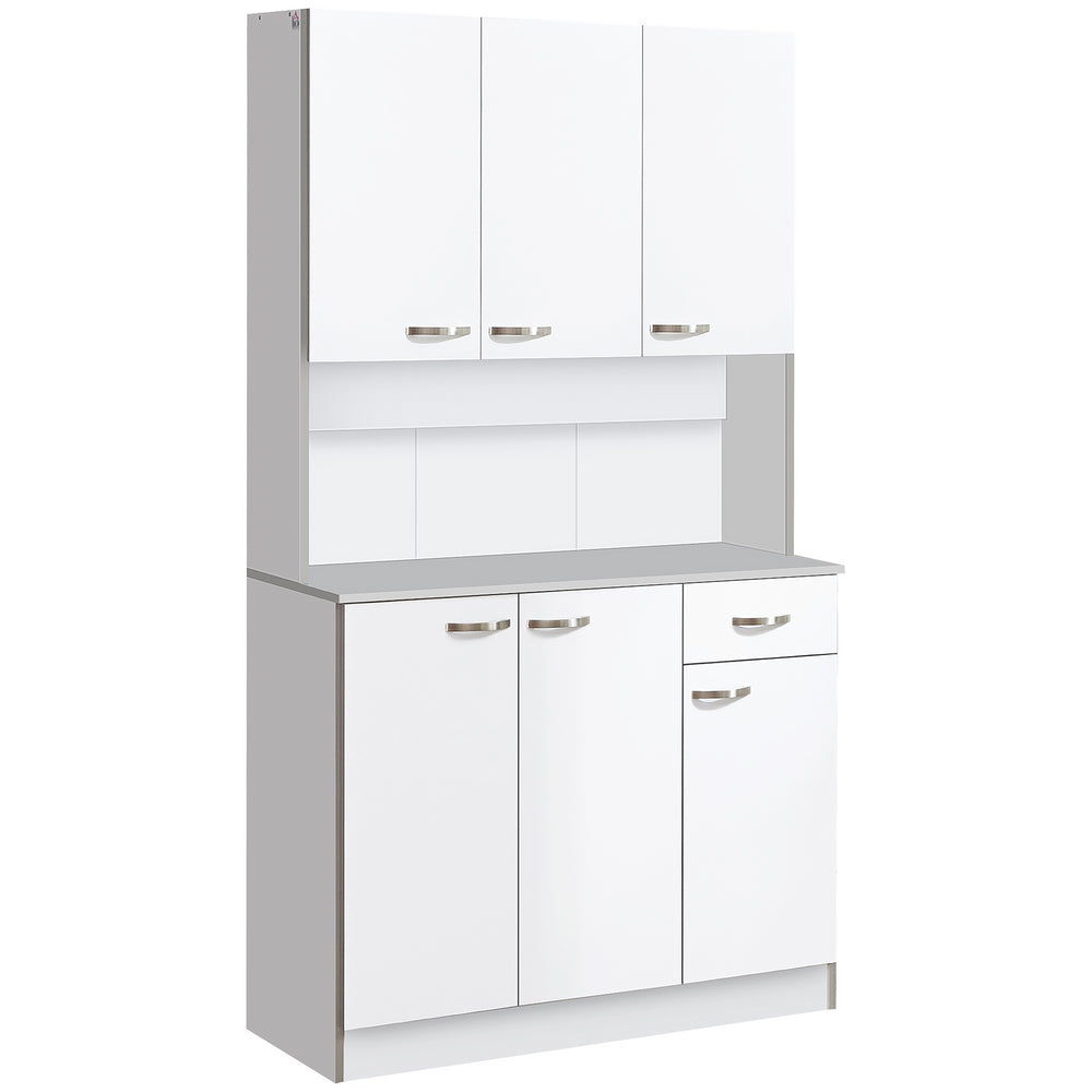 Modern sideboard with storage cupboards, drawer, open space for microwave, white