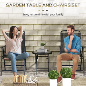 3-piece folding bistro set with mesh chairs and glass table, black