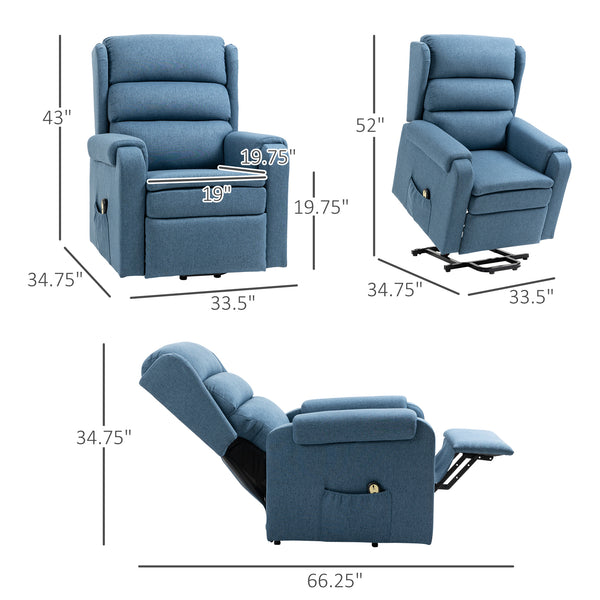 Electric recliner lift chair with footrest, blue