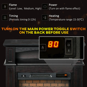 700W/1400W Electric Fireplace with Brown Mantel