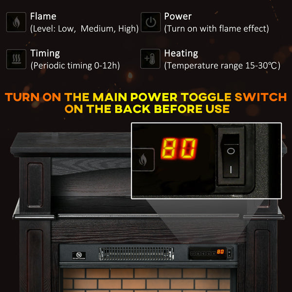 700W/1400W Electric Fireplace with Brown Mantel