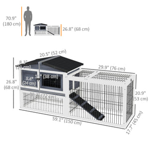 Dark grey wooden hutch with ramp, opening roof and pull-out tray