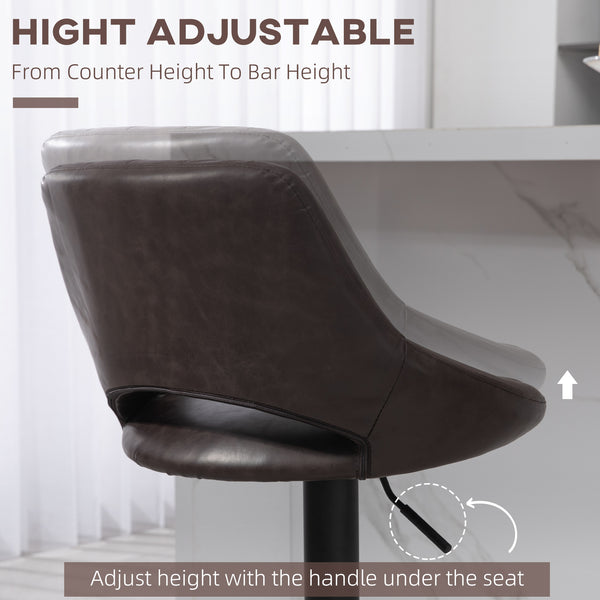 Set of 2 swivel bar stools, counter height, with round metal base