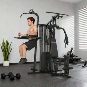 Multifunction home gym with 152 lb adjustable weight stack