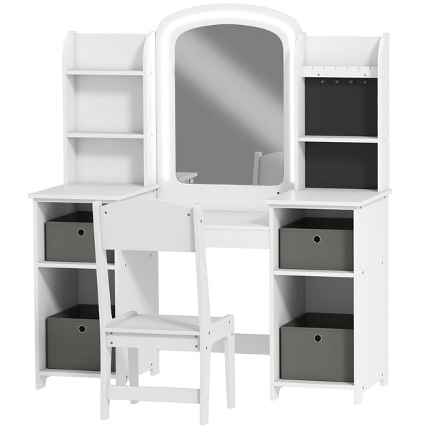 Dressing table and chair set with illuminated mirror, white