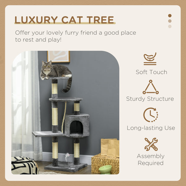 46-inch Multi-Level Cat Tree for Large Adult Cats with Toys and Condo, Gray