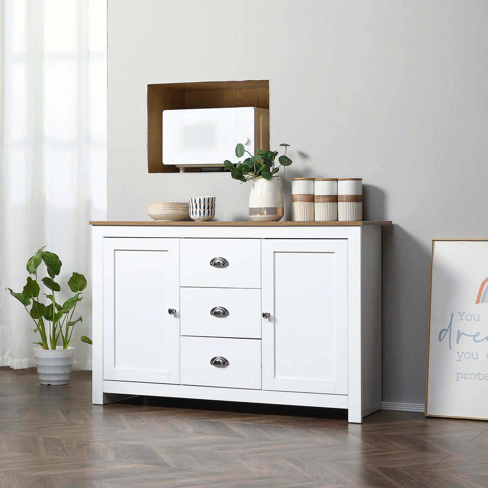 Modern sideboard with 3 drawers and adjustable shelves, white