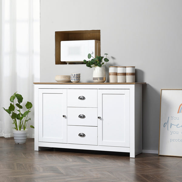 Modern sideboard with 3 drawers and adjustable shelves, white